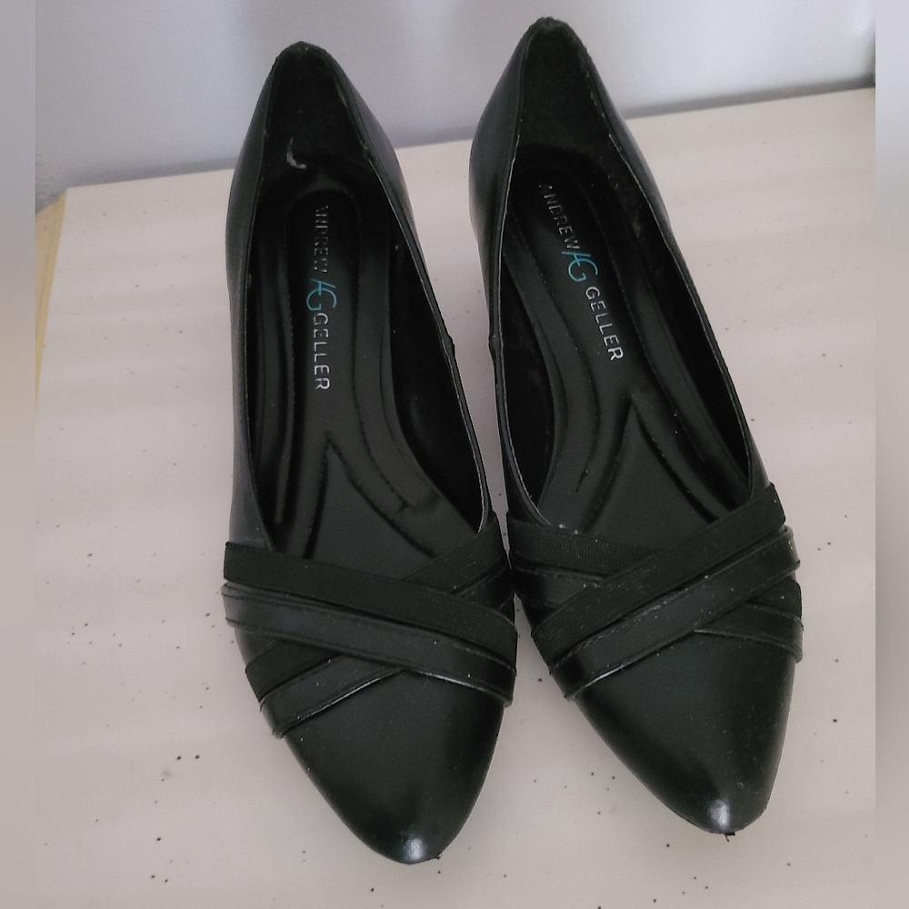 Andrew Geller Black Slip-On Flats with Geometric Design